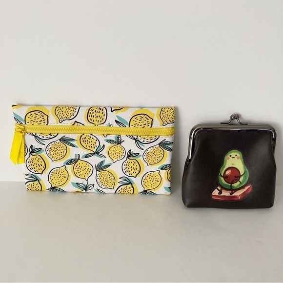 Ipsy Lemon Print Cosmetic Bag and Avocado Print Wallet - Picture 1 of 4